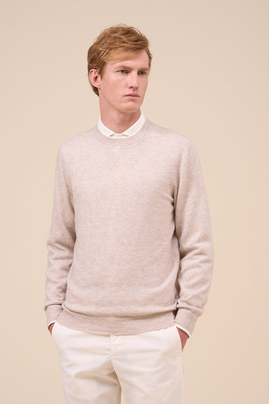 fedeli David Cashmere Linen Crewneck - Bicolor GREIGE