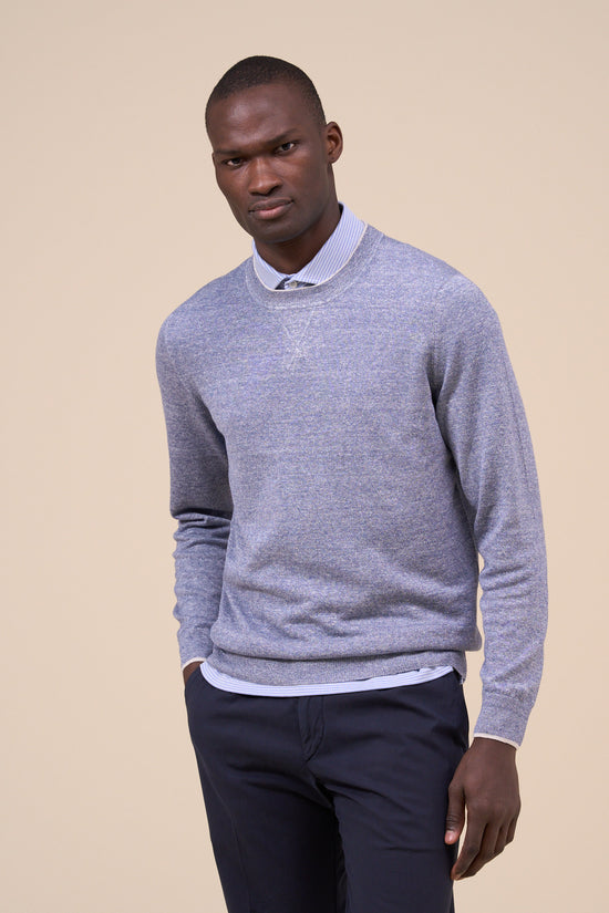 Fedeli David Irlanda Cotton Linen Roundneck - Bicolor DARKOLIVEGREEN