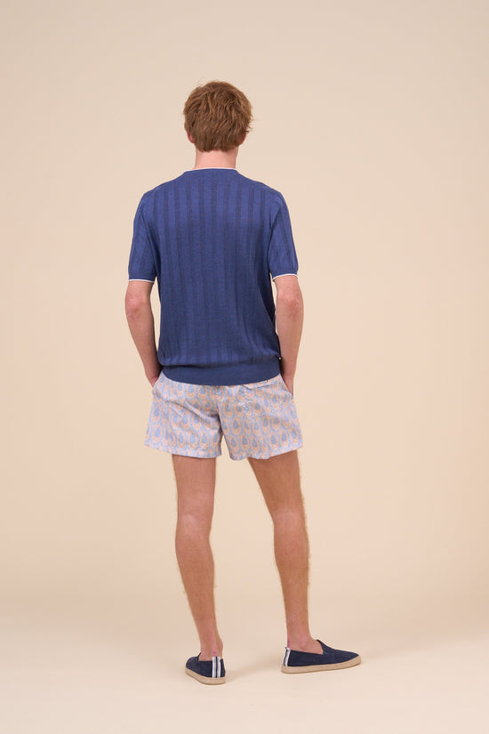 Fedeli Dax Tropico Linen Cotton Crewneck - Bicolor MEDIUMBLUE