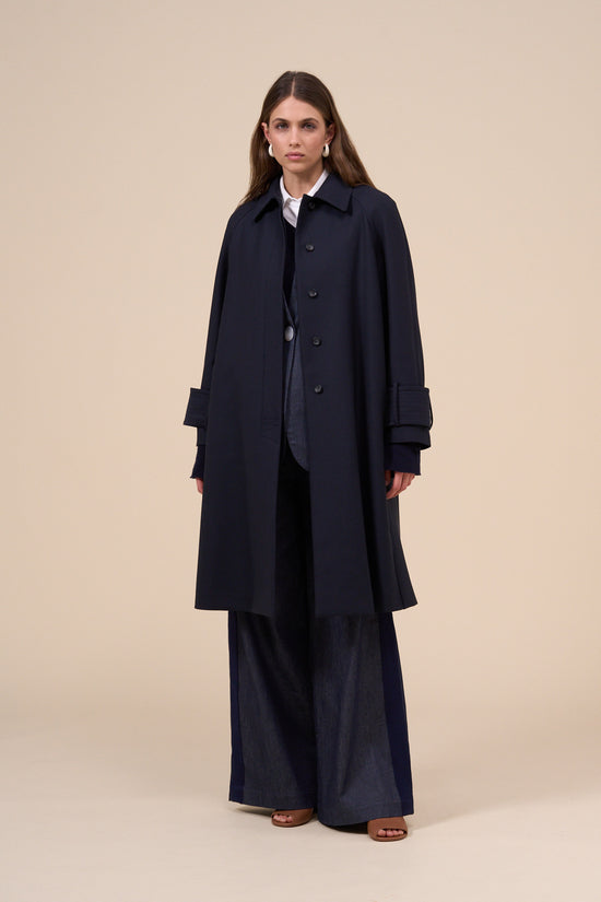 Fedeli Estia Wool And Cotton Long Raglan Coat MIDNIGHTBLUE