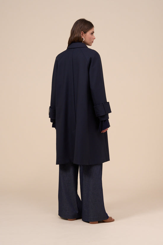 Fedeli Estia Wool And Cotton Long Raglan Coat MIDNIGHTBLUE