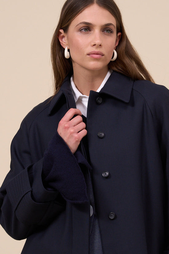 Fedeli Estia Wool And Cotton Long Raglan Coat MIDNIGHTBLUE