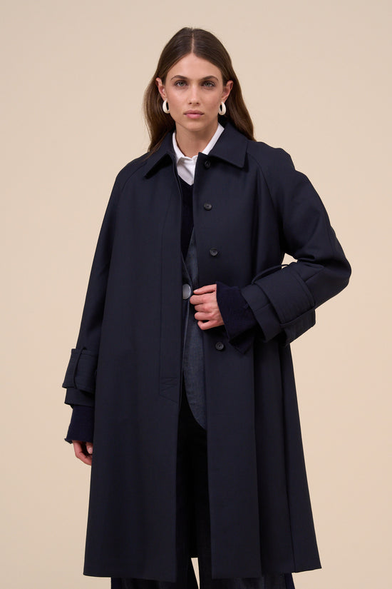 fedeli Estia Wool and Cotton Long Raglan Coat MIDNIGHTBLUE