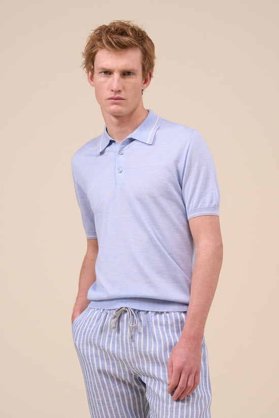 Fedeli Eton Cashmere Silk Striped Polo Shirt GREIGE