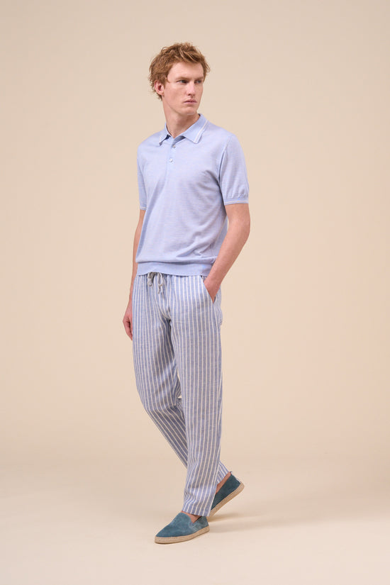 Fedeli Eton Cashmere Silk Striped Polo Shirt GREIGE