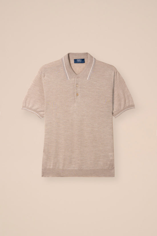 fedeli Eton Cashmere Silk Striped Polo Shirt GREIGE
