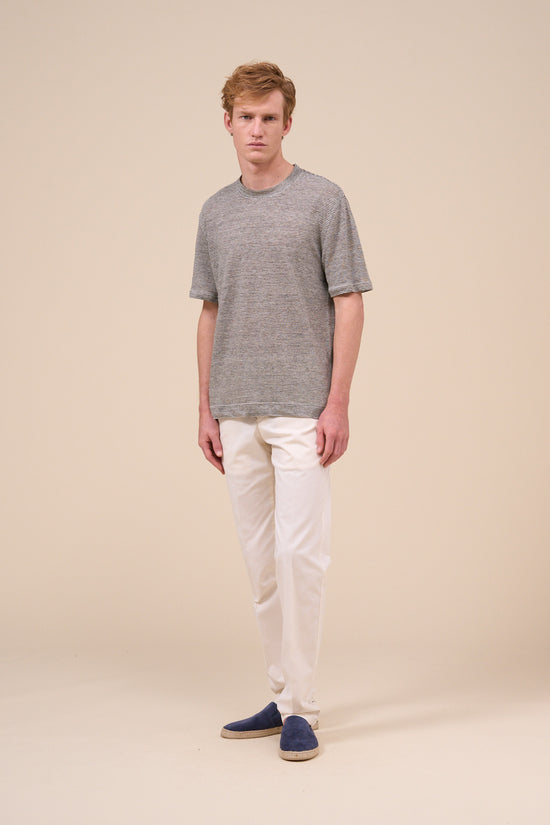 Fedeli Extra Linen Striped Short Sleeve T-shirt GREIGE