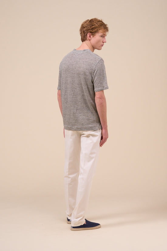 Fedeli Extra Linen Striped Short Sleeve T-shirt GREIGE