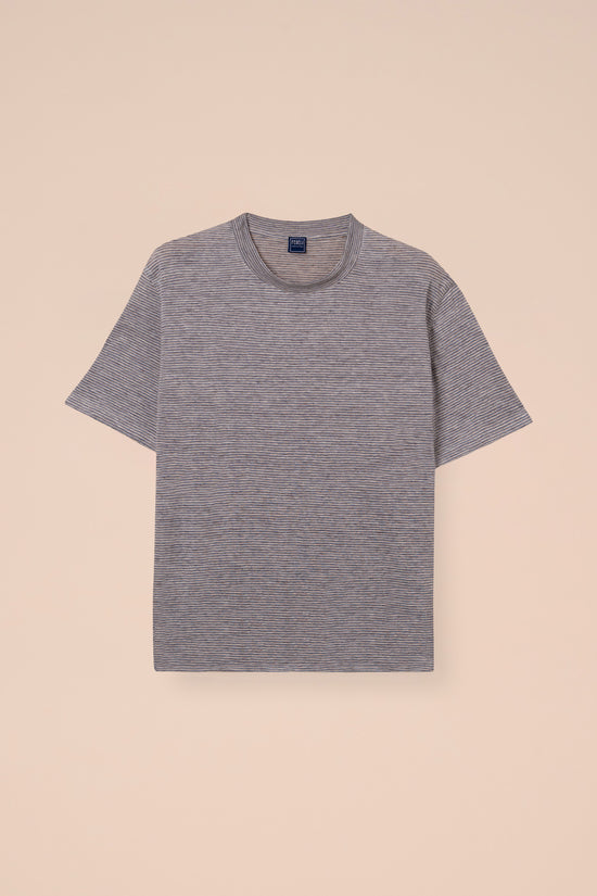 fedeli Extra Linen Striped Short Sleeve T-shirt GREIGE
