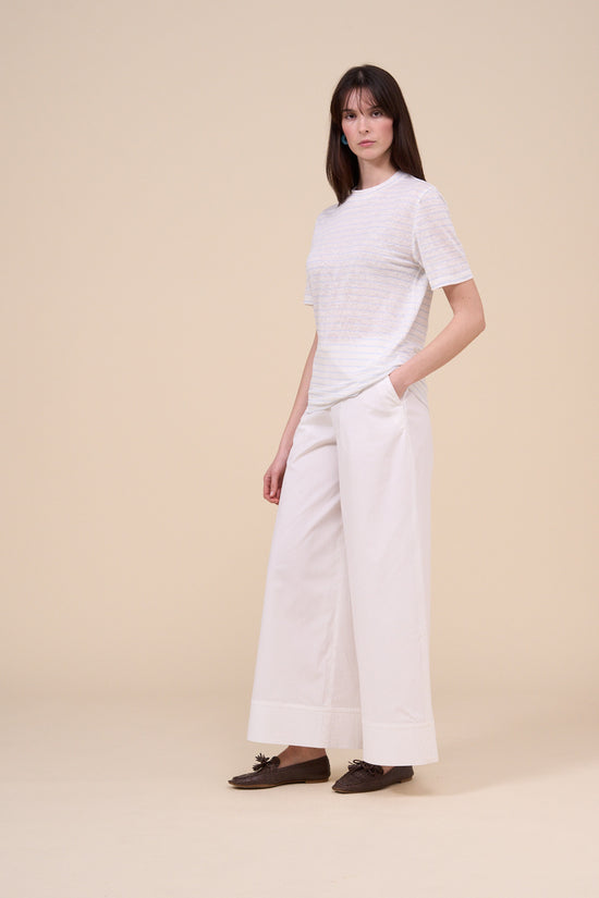 Fedeli Extreme Linen Cotton Short Sleeve Striped T-shirt LIGHTSTEELBLUE