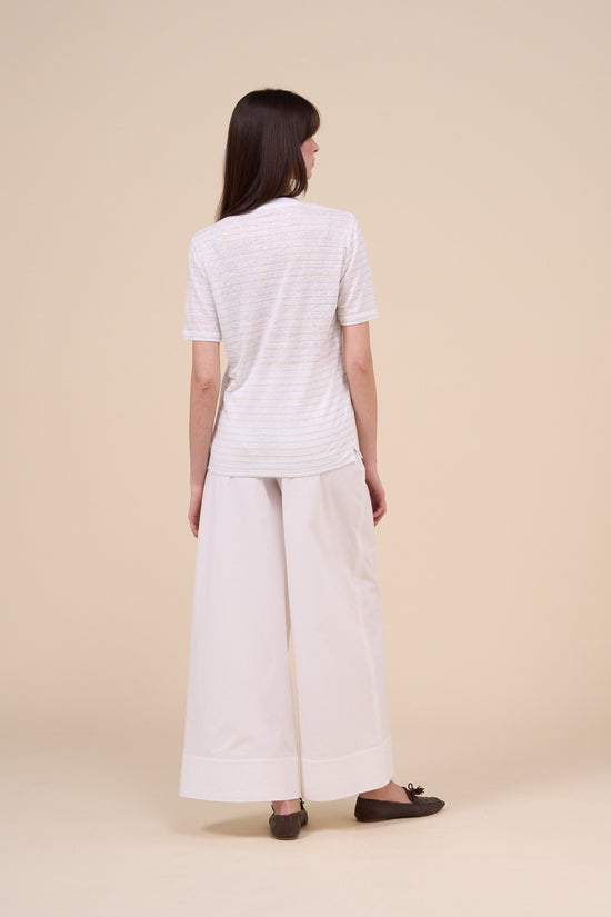 Fedeli Extreme Linen Cotton Short Sleeve Striped T-shirt LIGHTSTEELBLUE