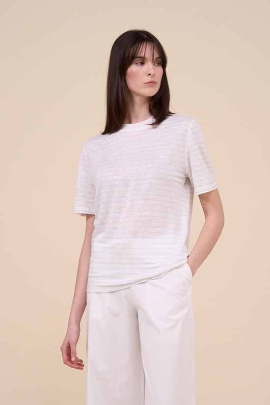 fedeli Extreme Linen Cotton Short Sleeve Striped T-shirt LIGHTSTEELBLUE