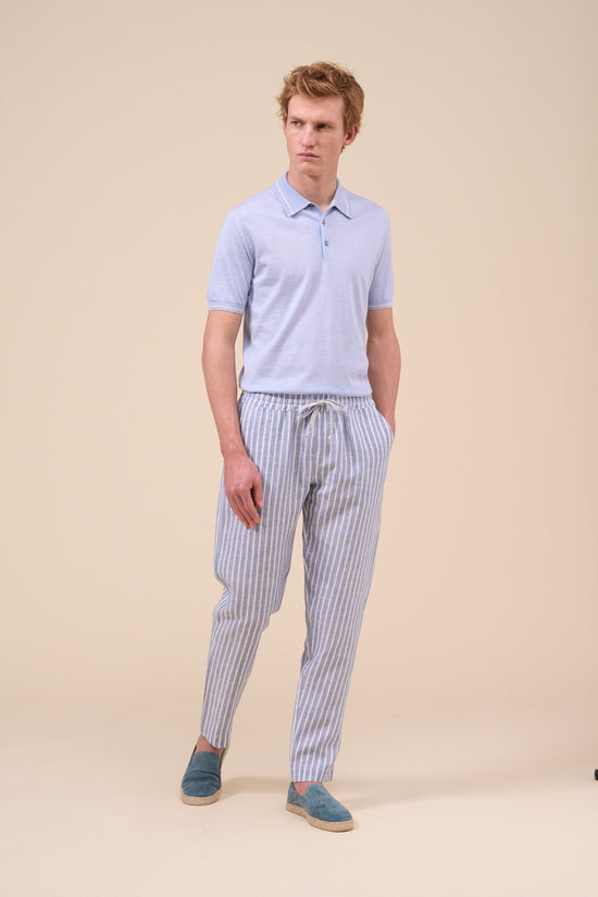 Fedeli Bonifacio Linen Striped Pants MIDNIGHTBLUE