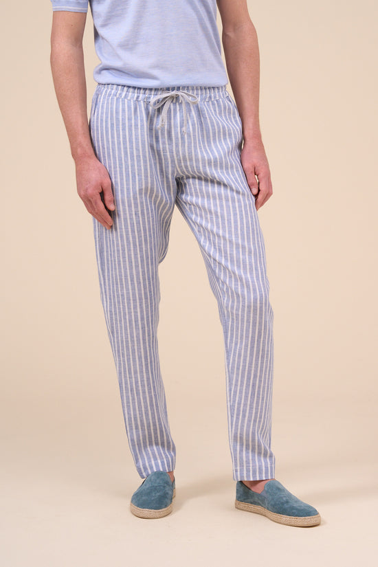 Fedeli Bonifacio Linen Striped Pants MIDNIGHTBLUE