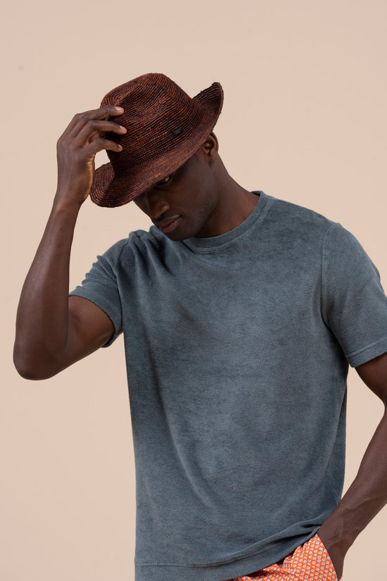 Fedeli Cuba Raffia Fedora Hat COFFEE