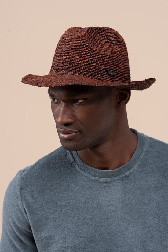 Fedeli Cuba Raffia Fedora Hat COFFEE
