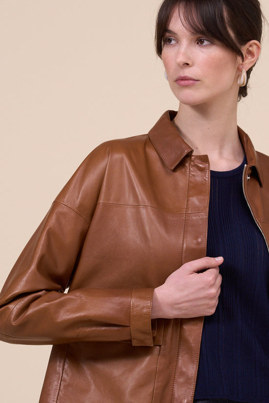 Fedeli Daisy Nappa Leather Boxy Jacket SIENNA