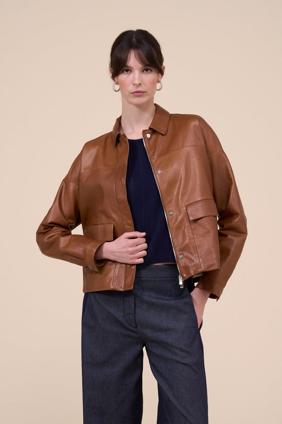 fedeli Daisy Nappa Leather Boxy Jacket SIENNA