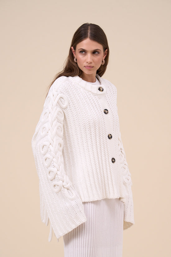 Fedeli Dice Cotton Wave Handmade Cardigan WHITE