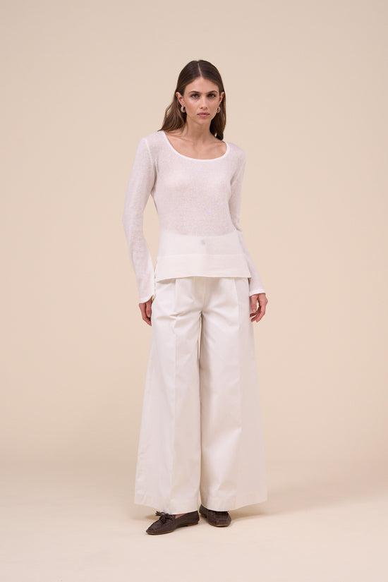 Fedeli Ebe Cashmere Linen Marble Square Neck WHITE