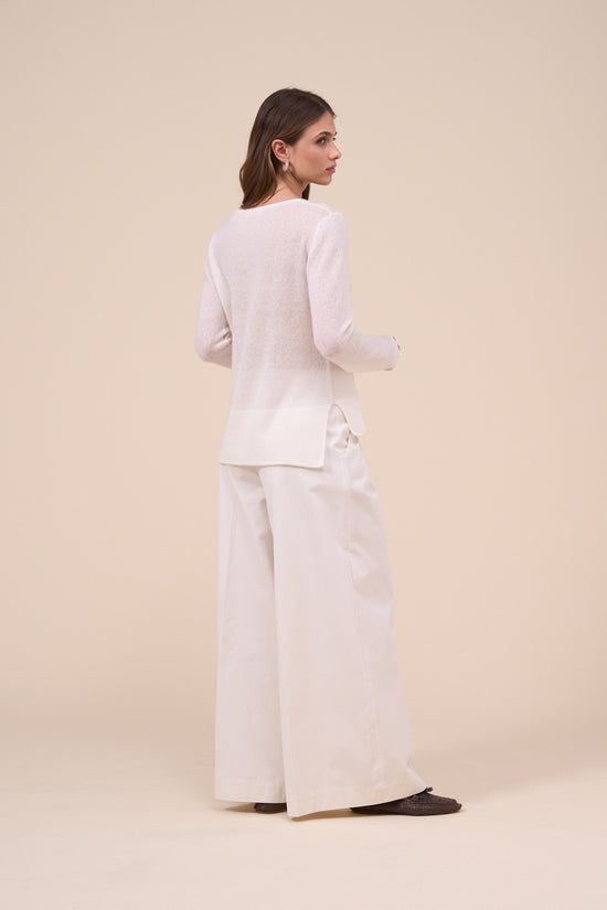 Fedeli Ebe Cashmere Linen Marble Square Neck WHITE