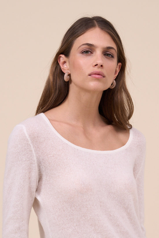 Fedeli Ebe Cashmere Linen Marble Square Neck WHITE