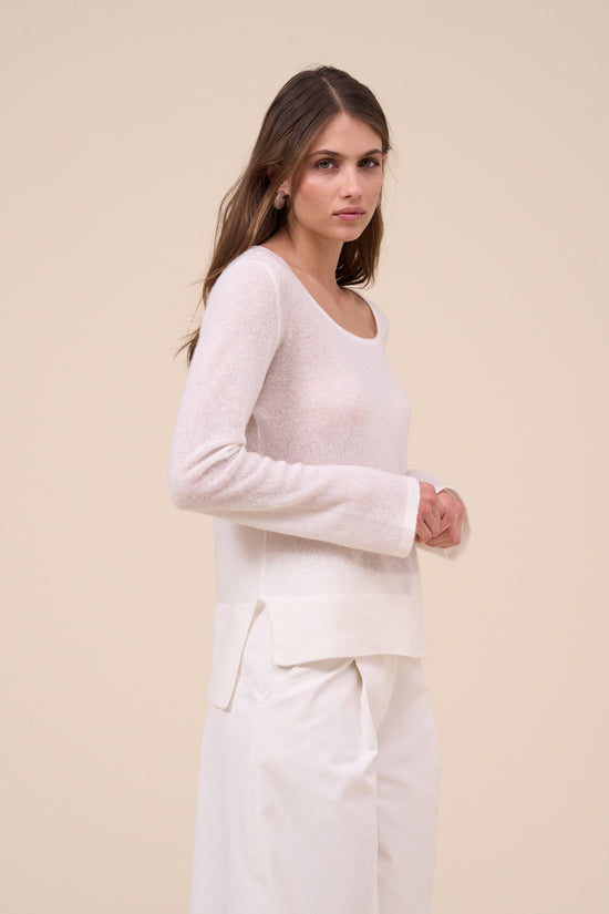 fedeli Ebe Cashmere Linen Marble Square Neck WHITE