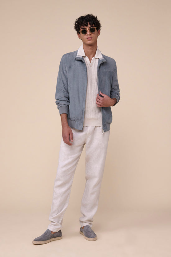 Fedeli Fregene Suede Bomber Jacket STEELBLUE