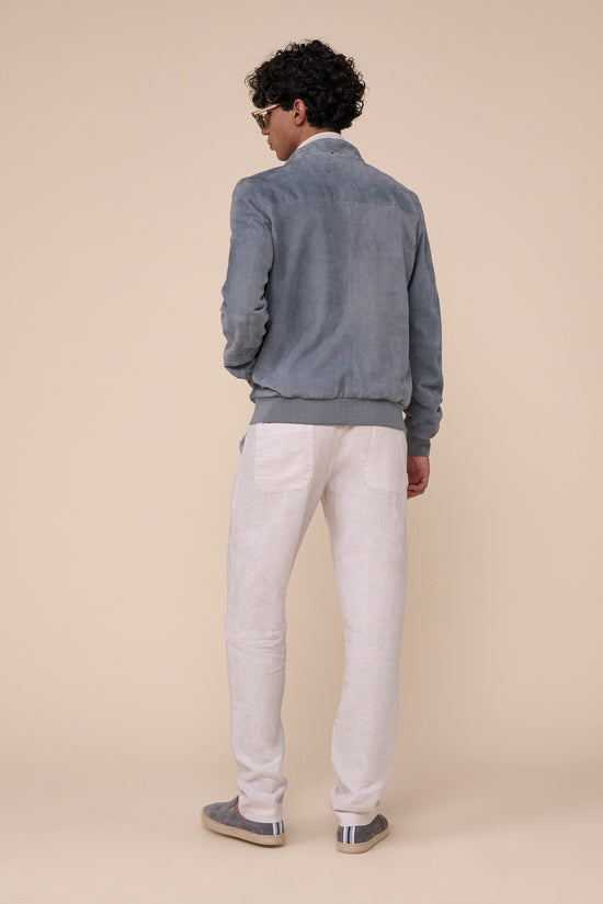 Fedeli Fregene Suede Bomber Jacket STEELBLUE