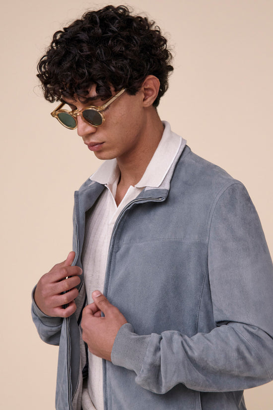 Fedeli Fregene Suede Bomber Jacket STEELBLUE