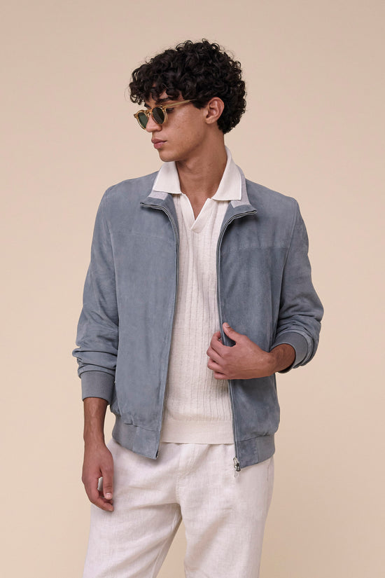 fedeli Fregene Suede Bomber Jacket STEELBLUE