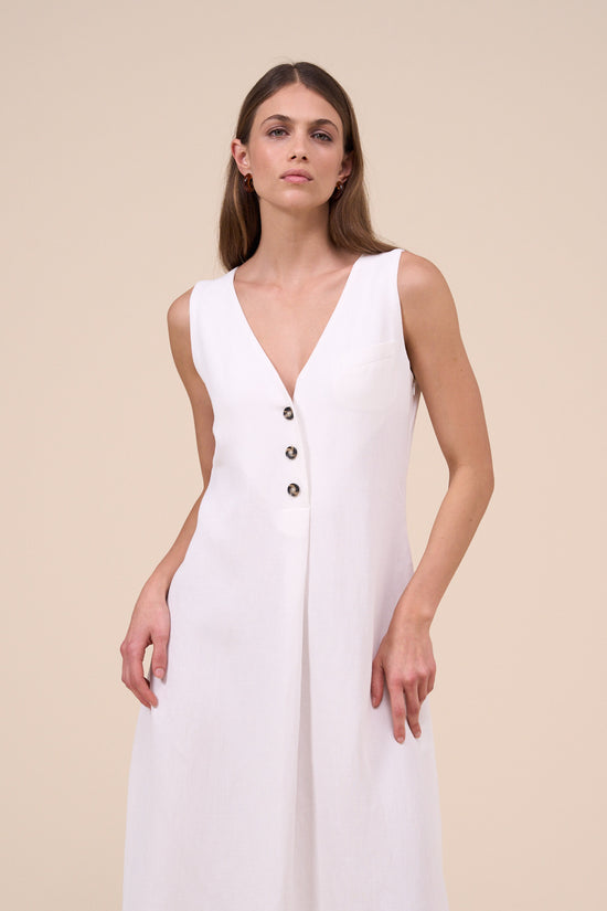 Fedeli Meti Fluid Linen Sleveless Long Dress WHITE