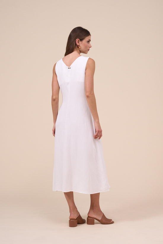 Fedeli Meti Fluid Linen Sleveless Long Dress WHITE