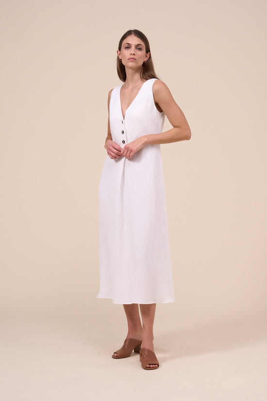fedeli Meti Fluid Linen Sleveless Long Dress WHITE