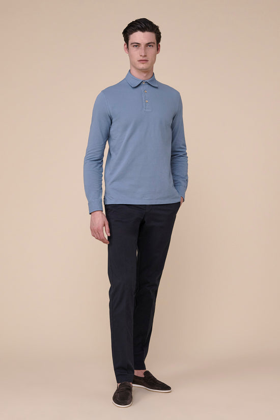 Fedeli North Piquet Long Sleeve Polo STEELBLUE