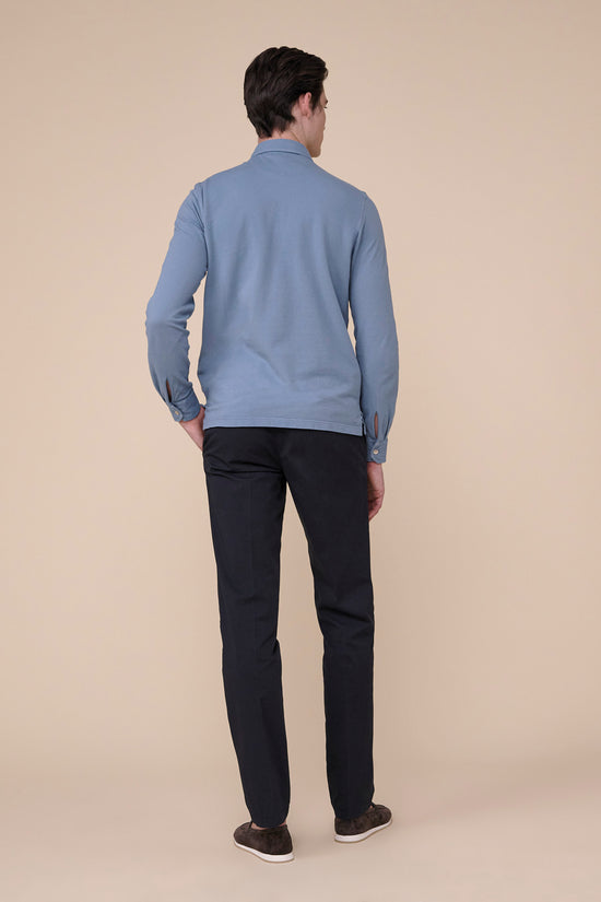 Fedeli North Piquet Long Sleeve Polo STEELBLUE