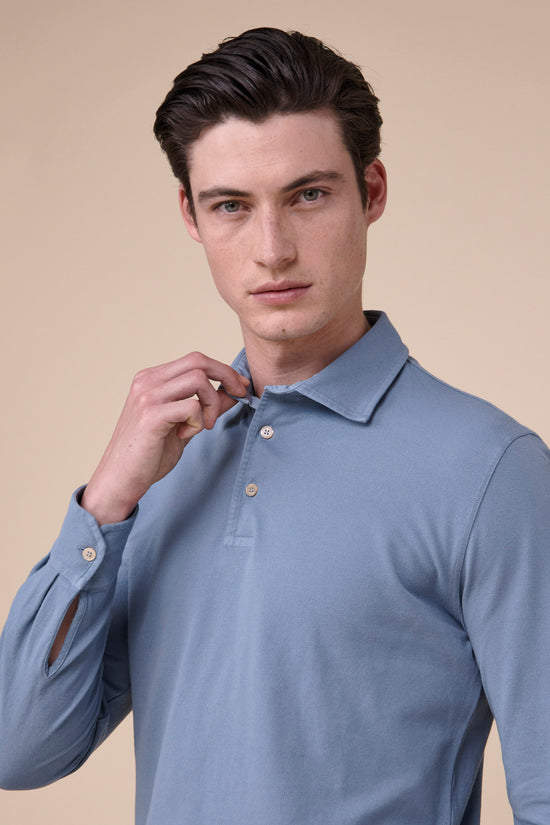 Fedeli North Piquet Long Sleeve Polo STEELBLUE