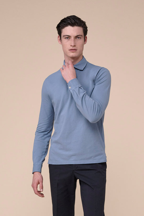 fedeli North Piquet Long Sleeve Polo STEELBLUE