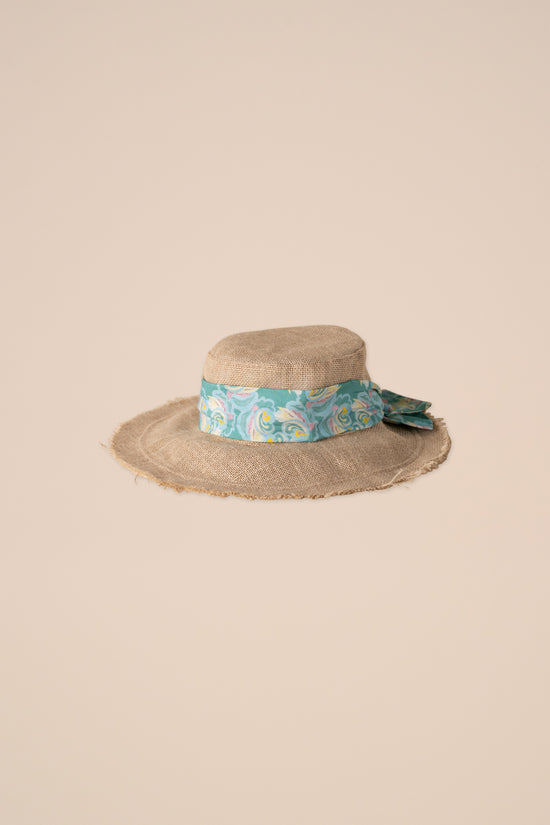 fedeli Raffia Hat with Printed Belt GREEN