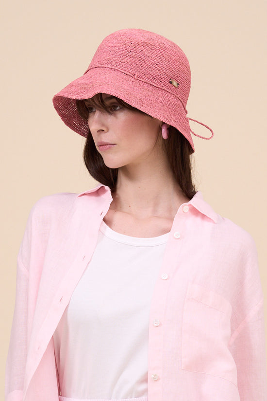Fedeli Raffia Straw Cloche Hat LIGHTCORAL
