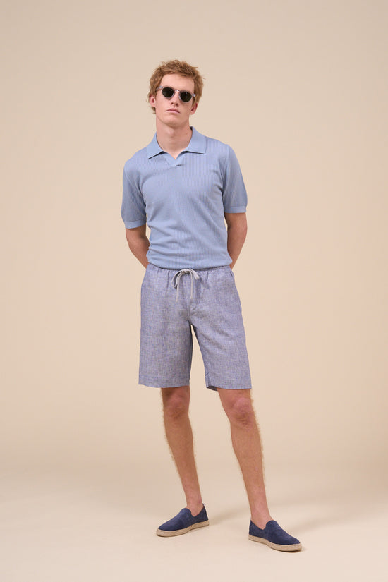 Fedeli Vico Fancy Linen Shorts STEELBLUE