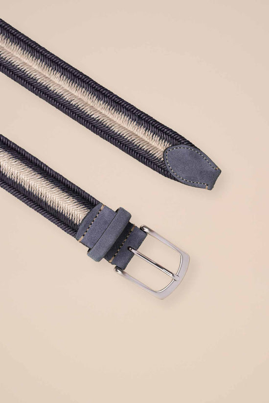 Fedeli Woven Linen Belt - Blue And Sand STORM