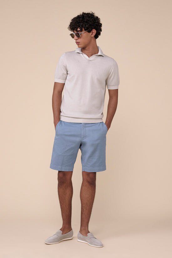 Fedeli Fuji Organic Cotton Polo With Open Neck STEELBLUE