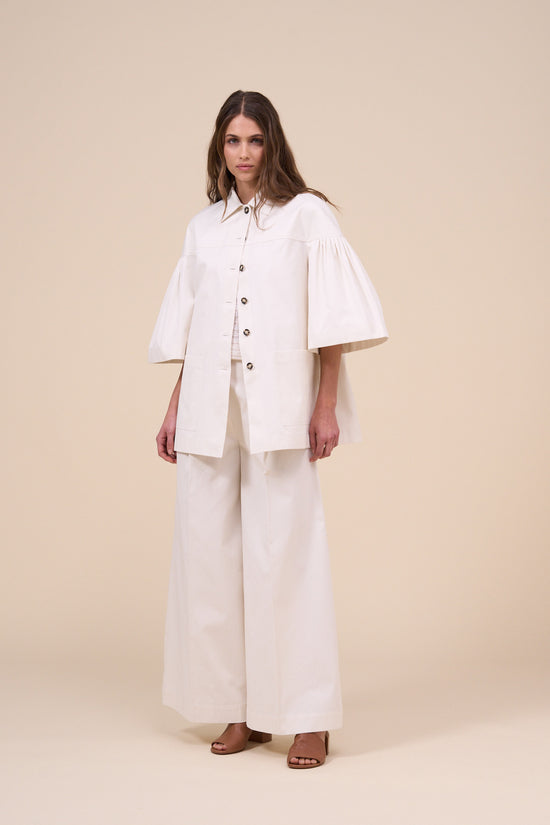 Fedeli Gea Gabardine Cotton Voluminous Sleeve Jacket WHITE