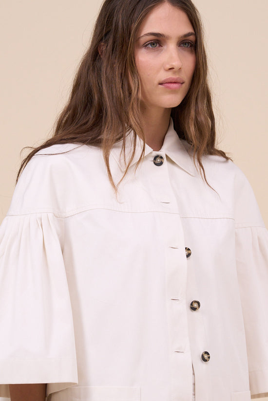 Fedeli Gea Gabardine Cotton Voluminous Sleeve Jacket WHITE