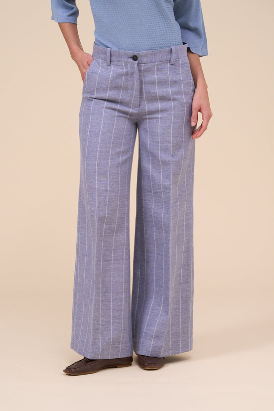 Fedeli Gloria Linen Striped Wide Leg Pants STEELBLUE