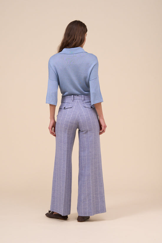 Fedeli Gloria Linen Striped Wide Leg Pants STEELBLUE