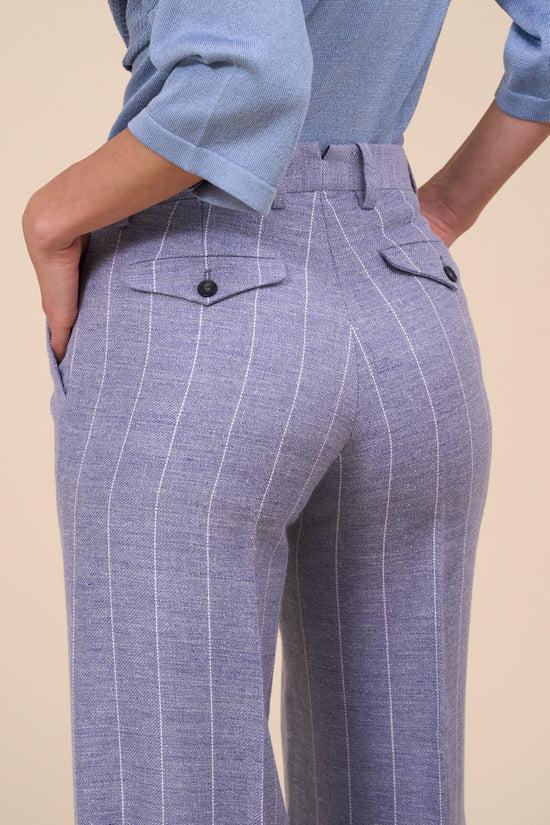 Fedeli Gloria Linen Striped Wide Leg Pants STEELBLUE
