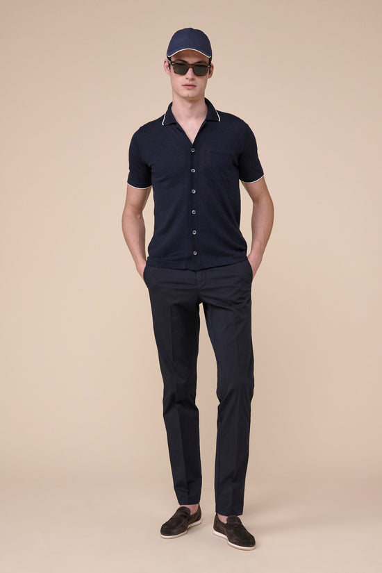 Fedeli Jazz Tropico Fully Buttoned Linen Cotton Shirt MIDNIGHTBLUE