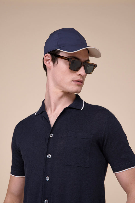 Fedeli Jazz Tropico Fully Buttoned Linen Cotton Shirt MIDNIGHTBLUE